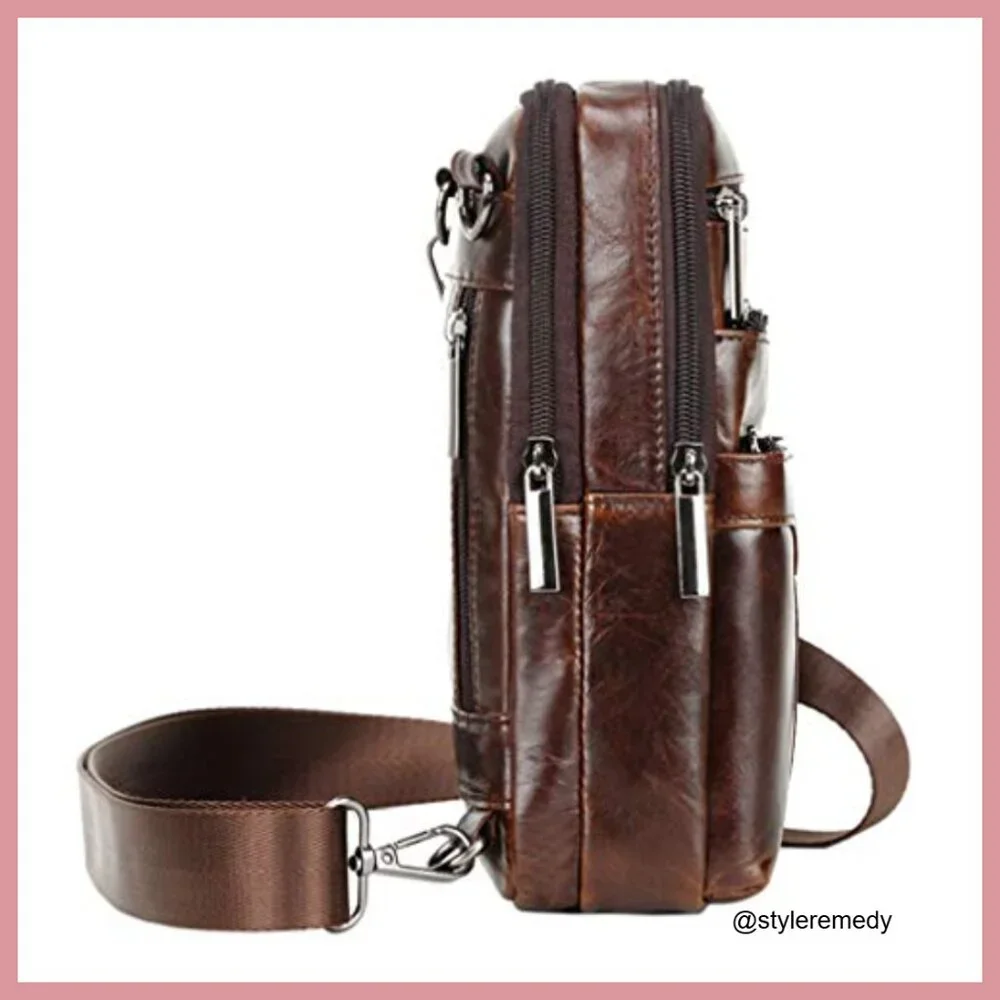 Genuine Leather Messenger Bag for Business Travel Outdoor